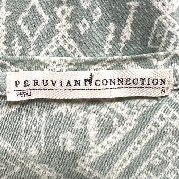 Peruvian Connection Light Green Printed Pima Cotton Bateau Neck Top Women Medium - Picture 9 of 10